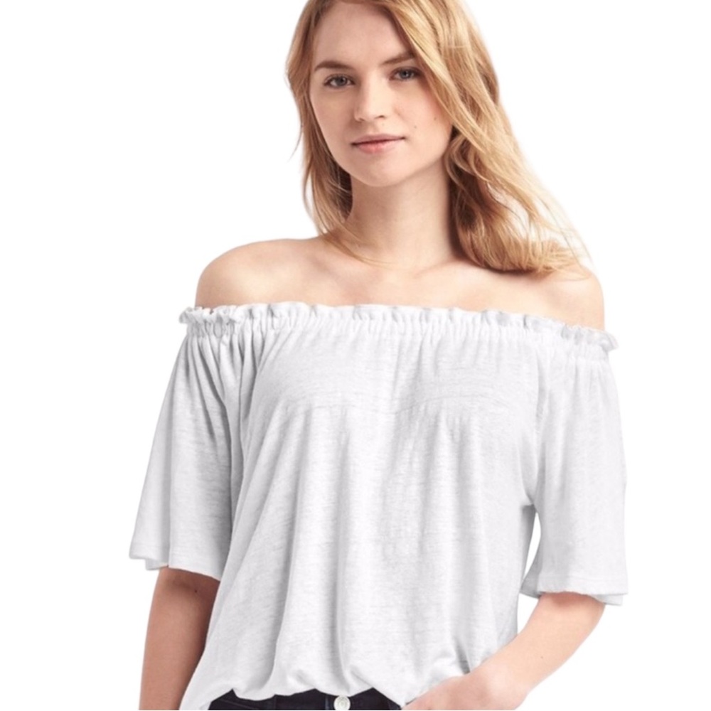 Gap Women’s Off-the-Shoulder 100% Linen Blouse / Top size women’s small - white